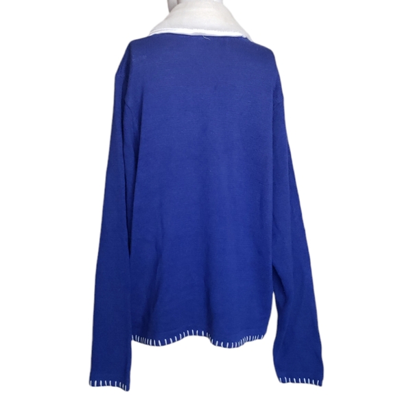 OHI Christmas Blue Sweater Beaded Snowman Snowflakes Detachable Fur Collar Sz XL - Picture 5 of 17